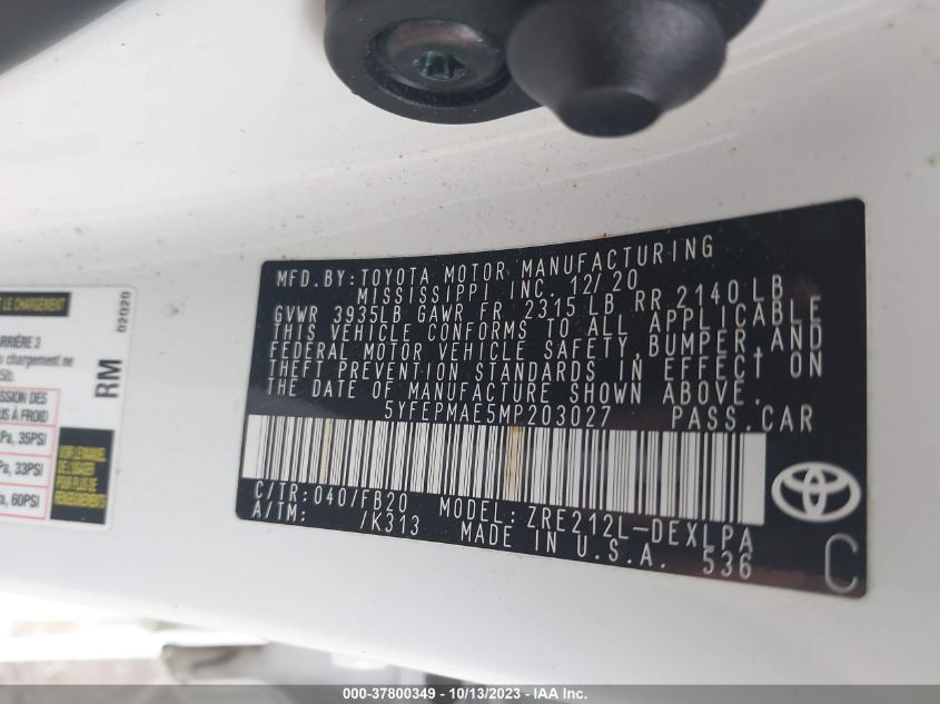 2021 TOYOTA COROLLA LE - 5YFEPMAE5MP203027