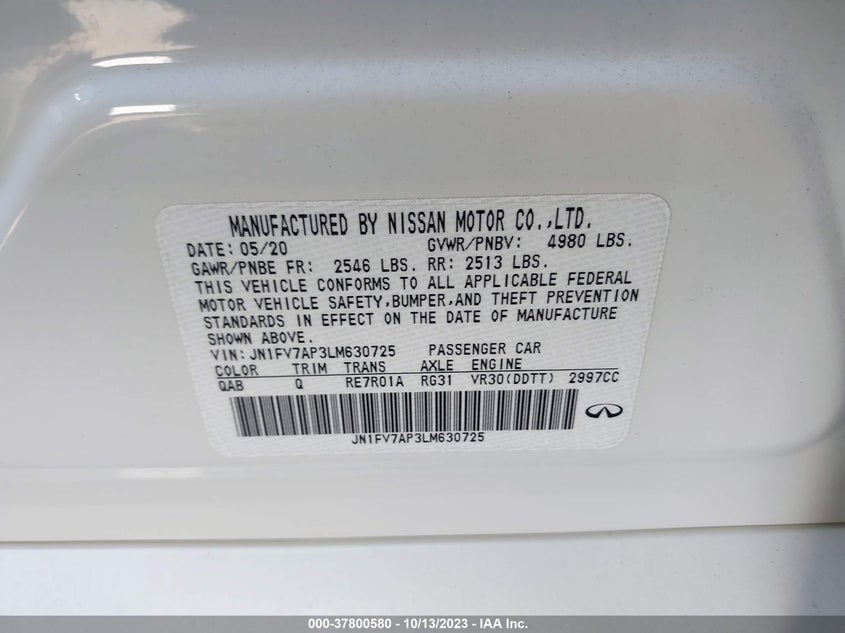 VIN JN1FV7AP3LM630725 2020 INFINITI Q50 RED SPORT 400
