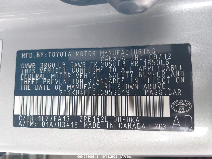 2013 TOYOTA MATRIX L - 2T1KU4EE0DC953019