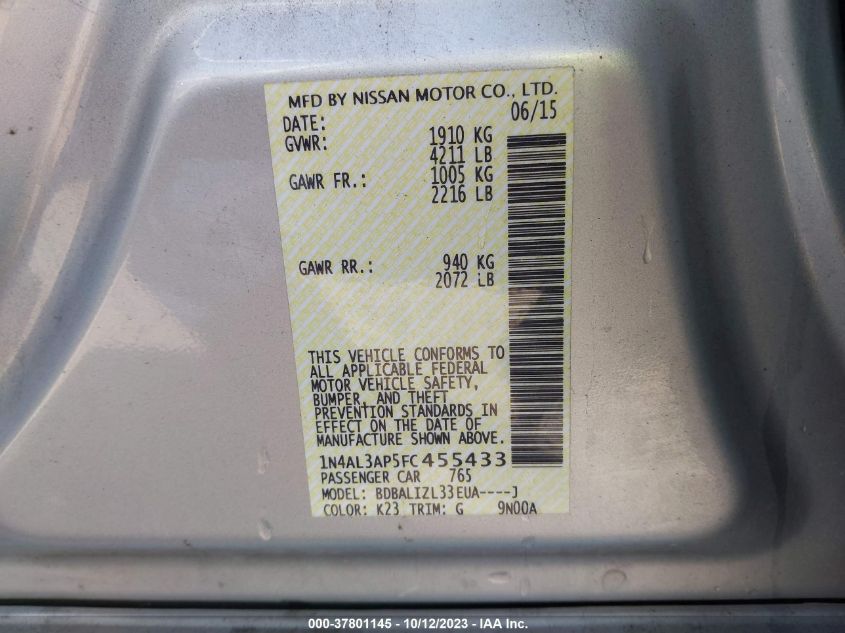 2015 NISSAN ALTIMA 2.5 SV - 1N4AL3AP5FC455433