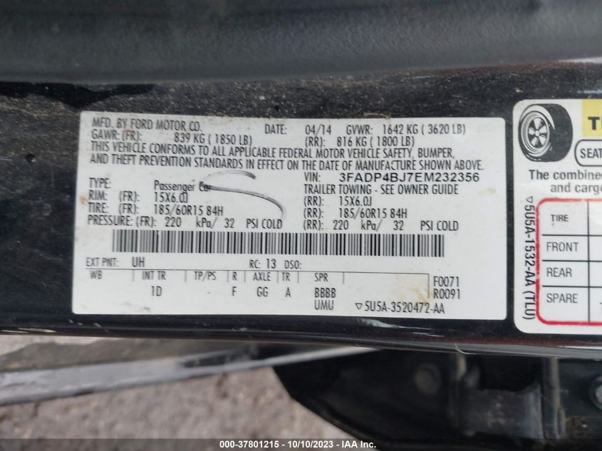 2014 FORD FIESTA SE - 3FADP4BJ7EM232356
