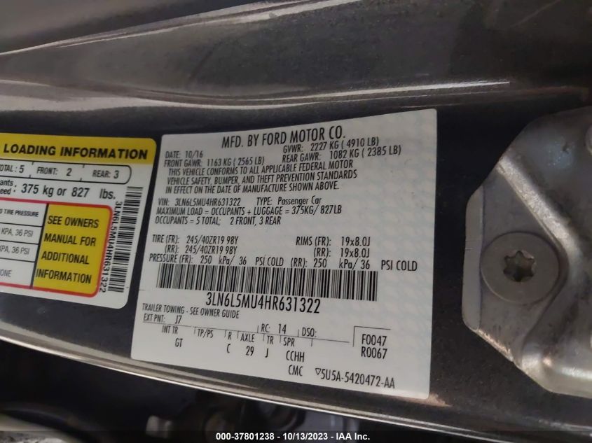 2017 LINCOLN MKZ HYBRID RESERVE 3LN6L5MU4HR631322