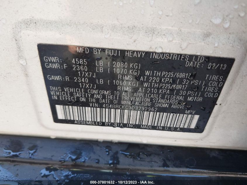 2013 SUBARU OUTBACK 2.5I LIMITED - 4S4BRCKC3D3292962