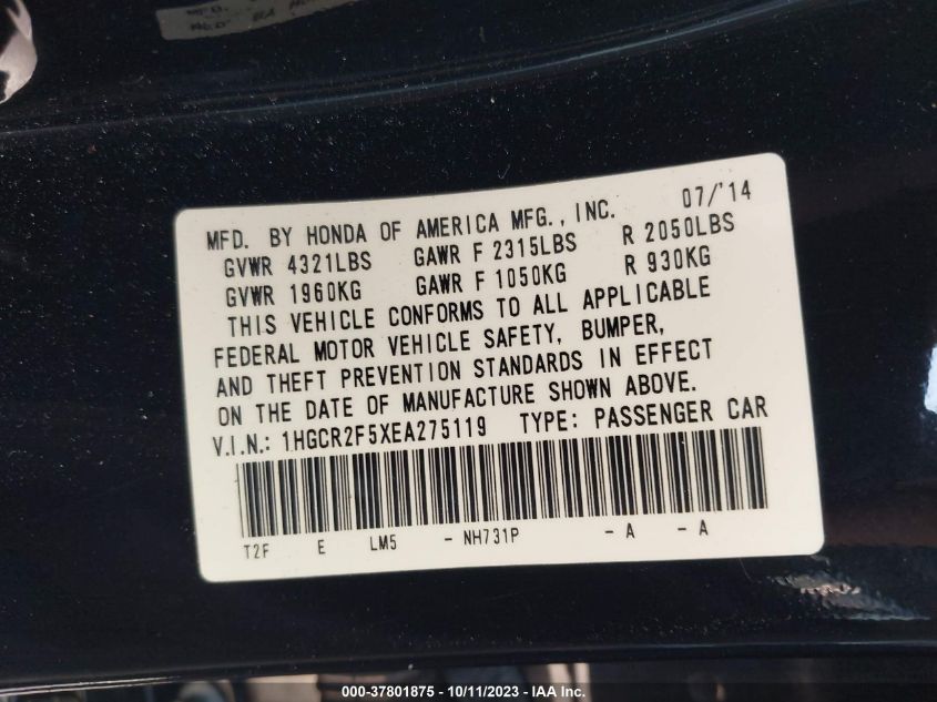 2014 HONDA ACCORD SPORT - 1HGCR2F5XEA275119