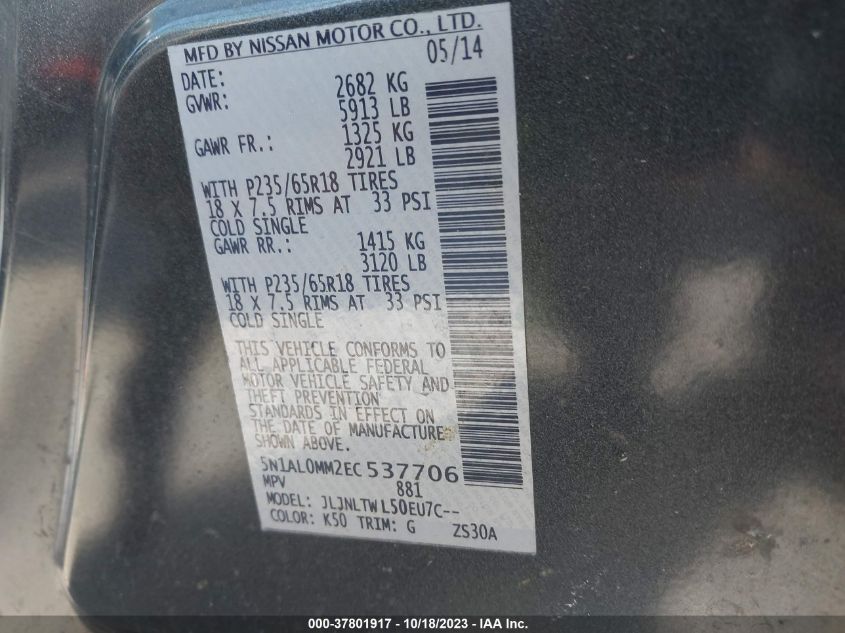 2014 INFINITI QX60 - 5N1AL0MM2EC537706