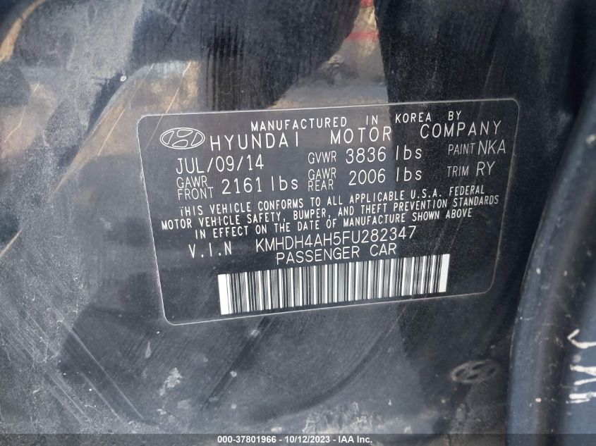 2015 HYUNDAI ELANTRA SPORT - KMHDH4AH5FU282347