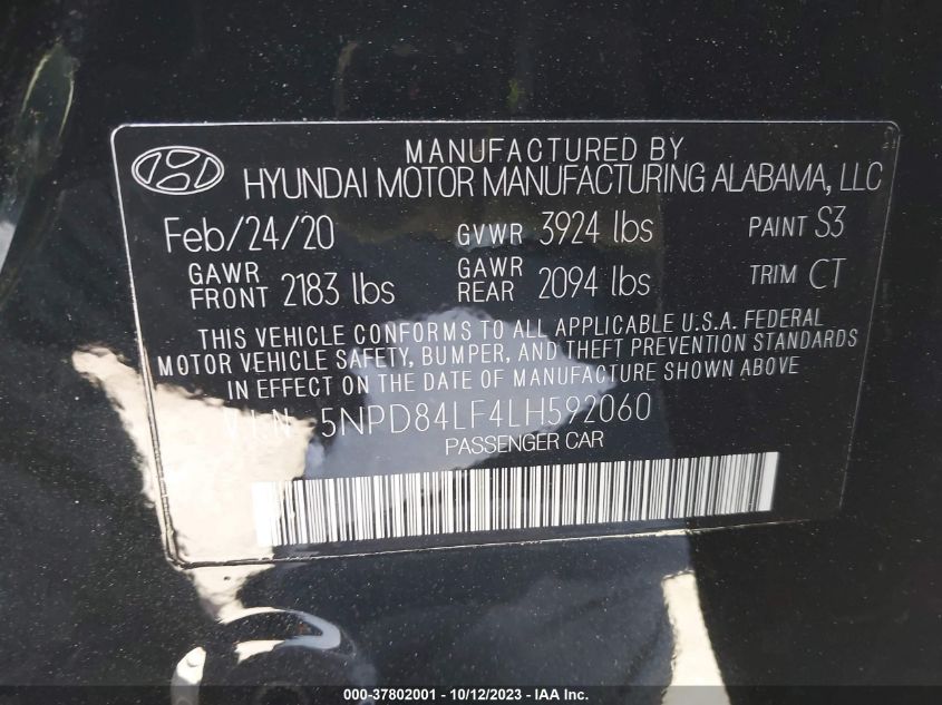 VIN 5NPD84LF4LH592060 2020 HYUNDAI ELANTRA no.9