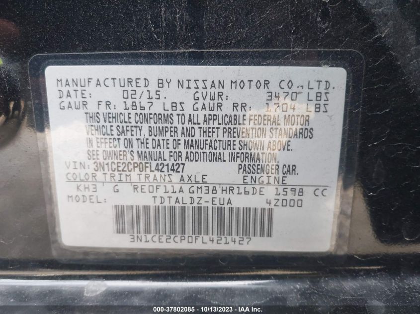 2015 NISSAN VERSA NOTE S/S PLUS/SV/SR/SL - 3N1CE2CP0FL421427
