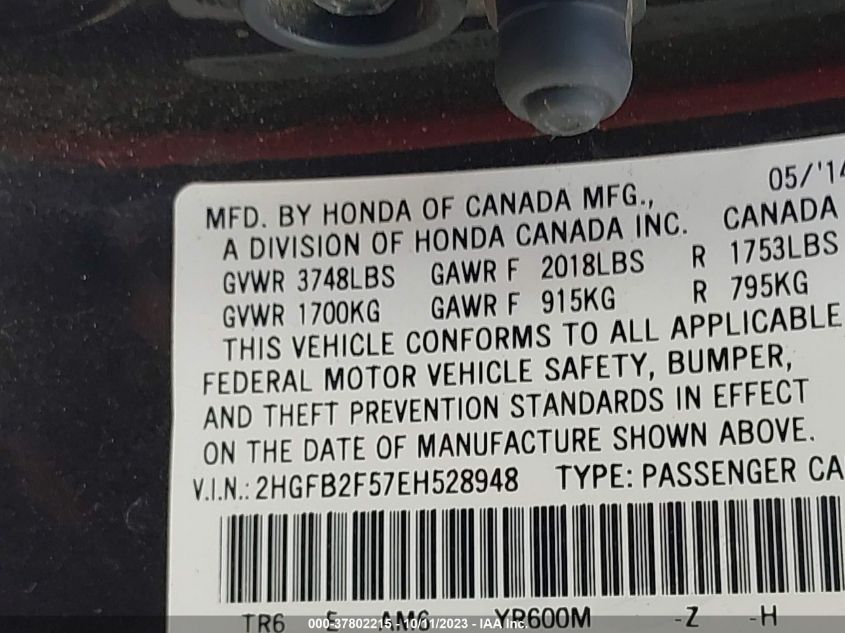 2014 HONDA CIVIC SEDAN LX - 2HGFB2F57EH528948