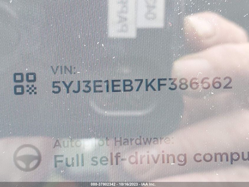 2019 TESLA MODEL 3 LONG RANGE/PERFORMANCE - 5YJ3E1EB7KF386662