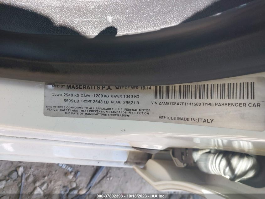 2015 MASERATI GHIBLI ZAM57XSA7F1141582