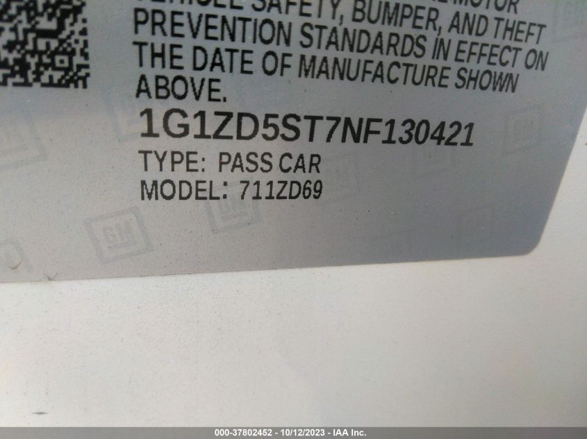 2022 CHEVROLET MALIBU LT - 1G1ZD5ST7NF130421