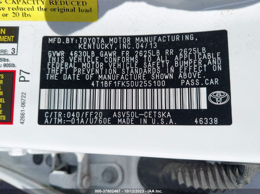 2013 TOYOTA CAMRY LE - 4T1BF1FK5DU255100
