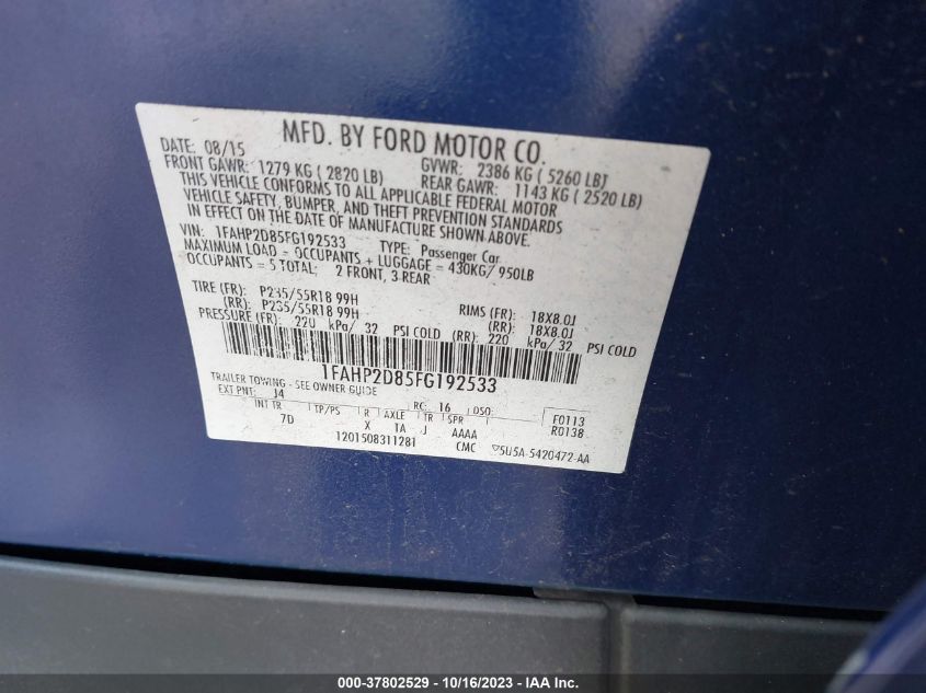 2015 FORD TAURUS SE - 1FAHP2D85FG192533