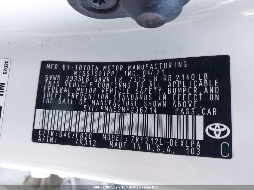 2021 TOYOTA COROLLA LE - 5YFEPMAE2MP236714