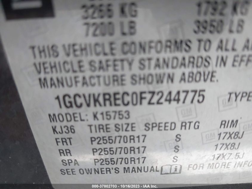 1GCVKREC0FZ244775 | 2015 CHEVROLET SILVERADO 1500