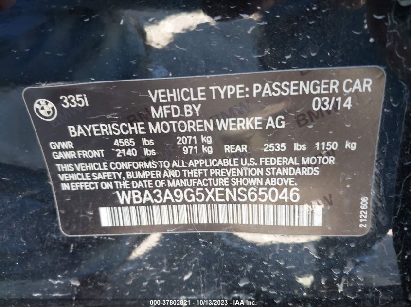 2014 BMW 335I WBA3A9G5XENS65046