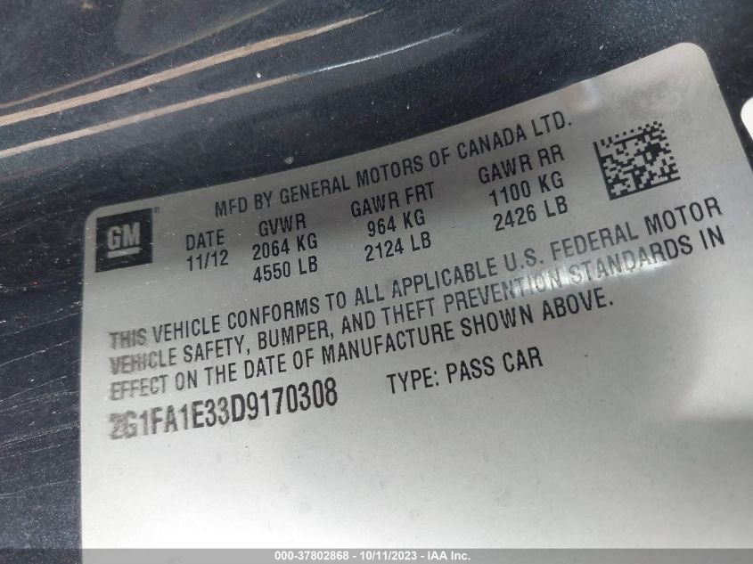 2013 CHEVROLET CAMARO LS - 2G1FA1E33D9170308