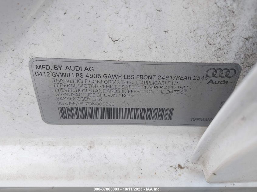 2013 AUDI A4 PREMIUM PLUS - WAUFFAFL7DN005363
