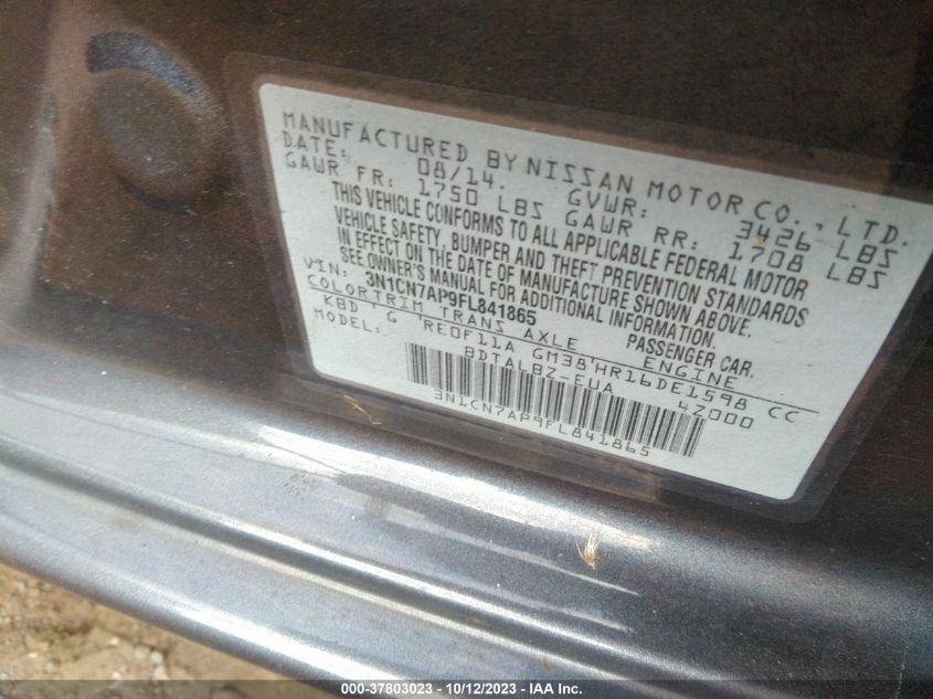 2015 NISSAN VERSA S/S PLUS/SL/SV - 3N1CN7AP9FL841865
