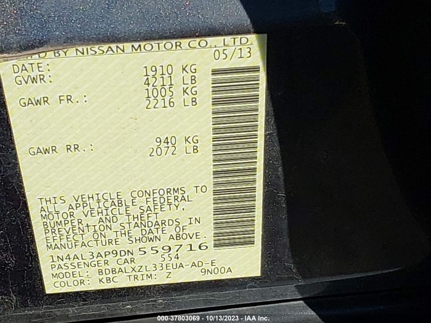 2013 NISSAN ALTIMA 2.5 SL - 1N4AL3AP9DN559716