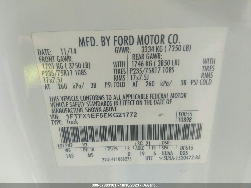 2014 FORD F-150 XL/XLT/STX/LARIAT/FX4 - 1FTFX1EF5EKG21772