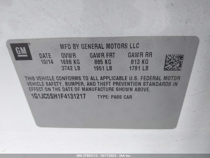 2015 CHEVROLET SONIC LT - 1G1JC5SH1F4131217