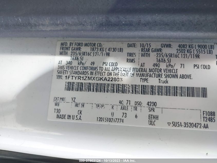 2016 FORD TRANSIT-250 - 1FTYR1ZMXGKA22803