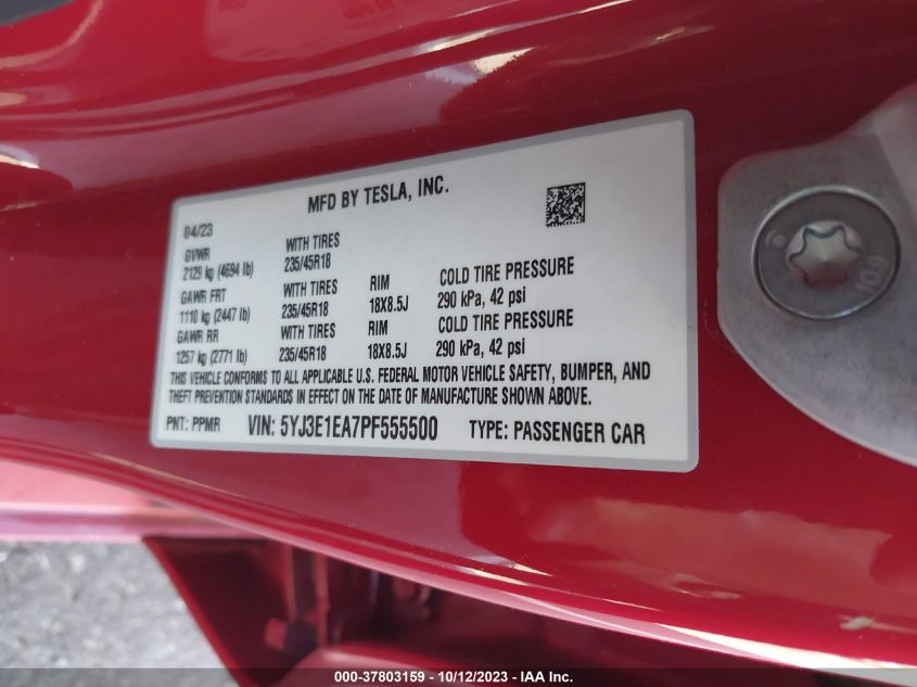 2023 TESLA MODEL 3 - 5YJ3E1EA7PF555500