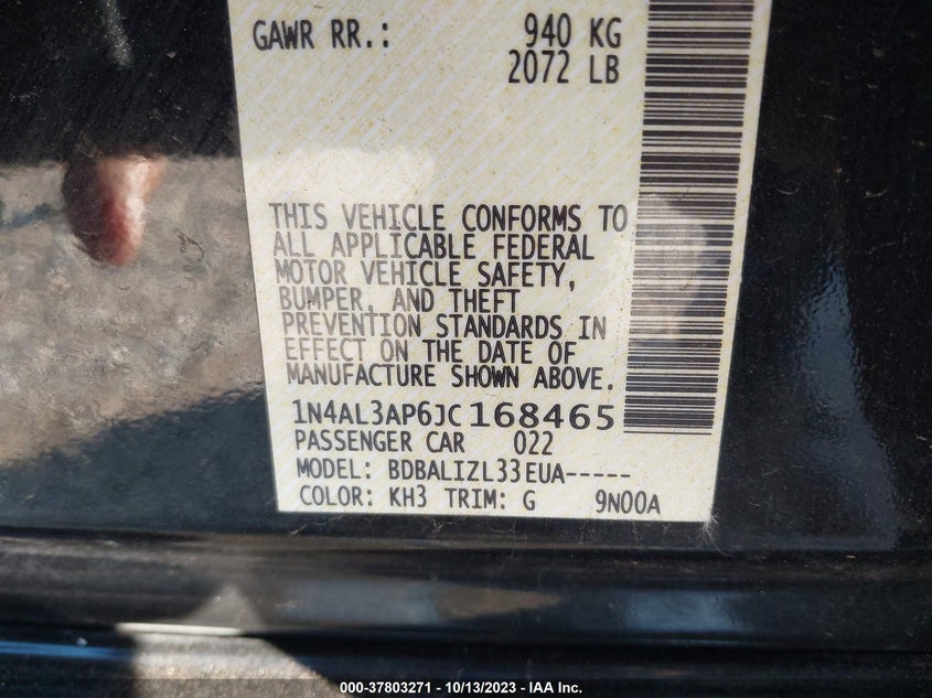 VIN 1N4AL3AP6JC168465 2018 NISSAN ALTIMA 2.5/S/SV/SL/SR