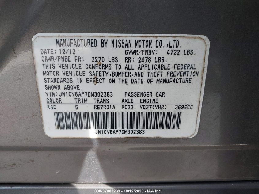 2013 INFINITI G37 JOURNEY JN1CV6AP7DM302383