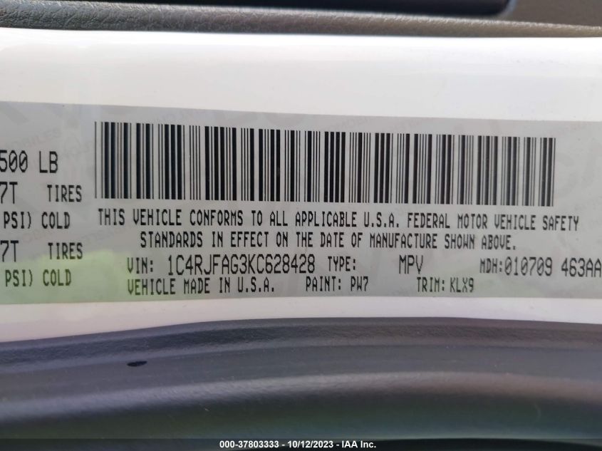 2019 JEEP GRAND CHEROKEE ALTITUDE - 1C4RJFAG3KC628428