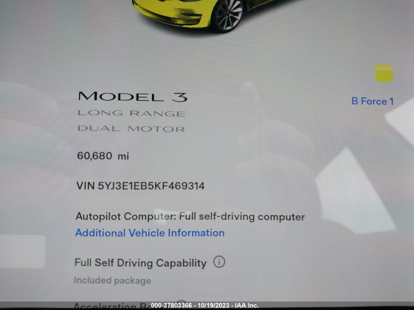 VIN 5YJ3E1EB5KF469314 2019 TESLA MODEL 3 LONG RANGE/PERFORMANCE