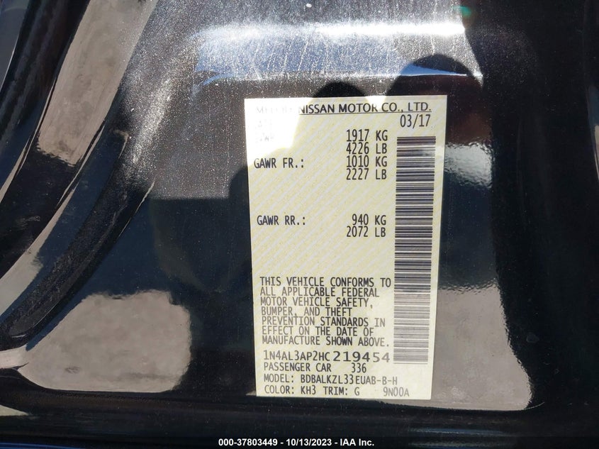 VIN 1N4AL3AP2HC219454 2017 NISSAN ALTIMA 2.5 SV