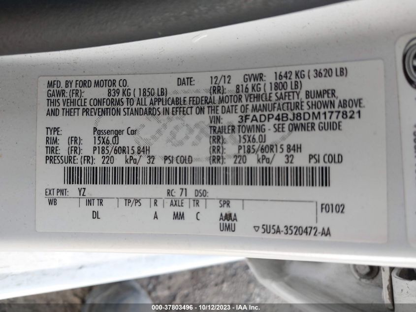 2013 FORD FIESTA SE - 3FADP4BJ8DM177821