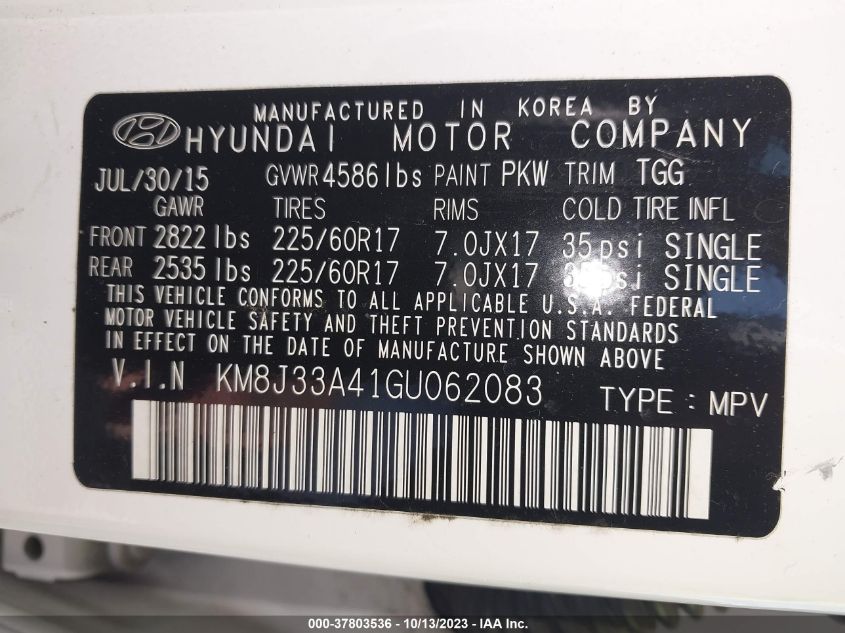 2016 HYUNDAI TUCSON SE - KM8J33A41GU062083