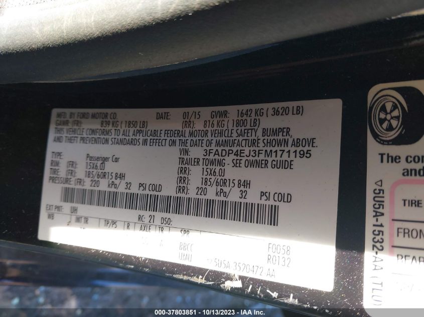 2015 FORD FIESTA SE - 3FADP4EJ3FM171195