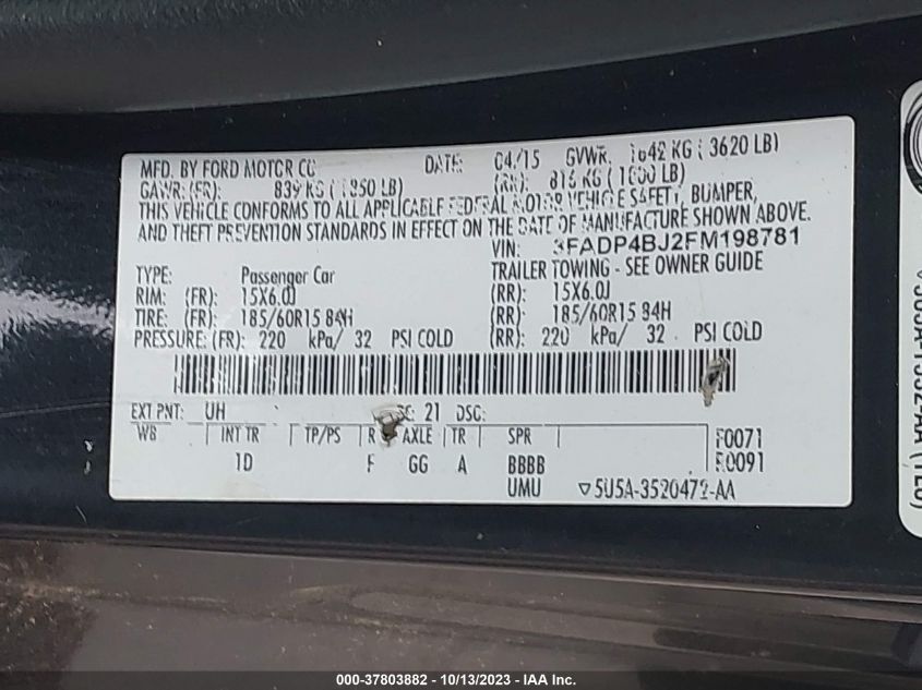 2015 FORD FIESTA SE - 3FADP4BJ2FM198781