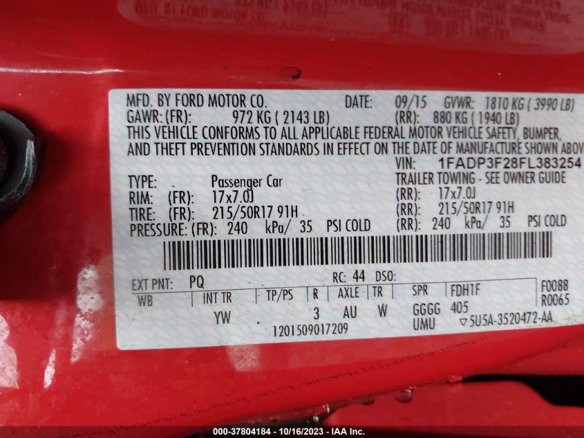 2015 FORD FOCUS SE - 1FADP3F28FL383254