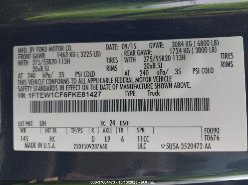 2015 FORD F-150 XL/LARIAT - 1FTEW1CF6FKE81427