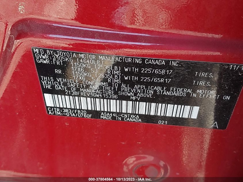 2016 TOYOTA RAV4 LE - 2T3BFREV1GW415396