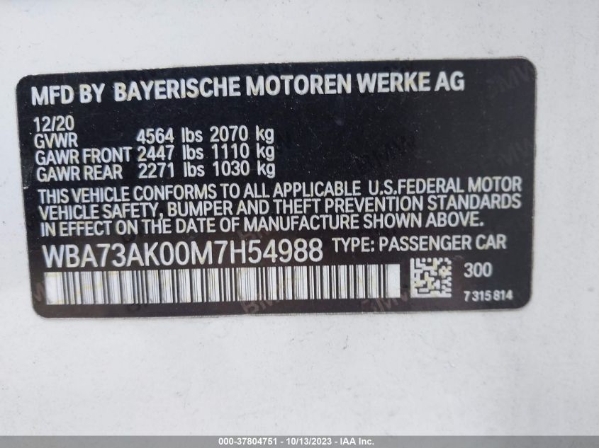 2021 BMW 2 SERIES 228I XDRIVE WBA73AK00M7H54988