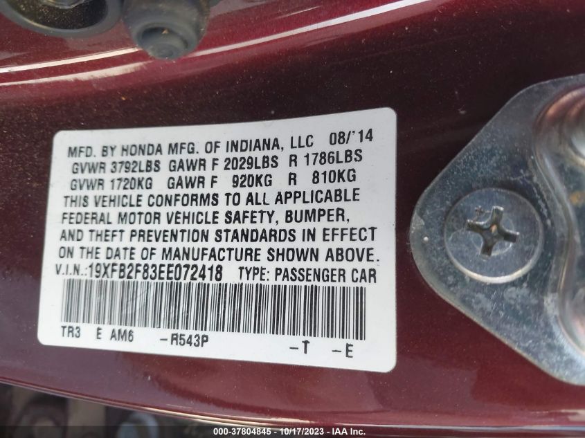 2014 HONDA CIVIC EX - 19XFB2F83EE072418
