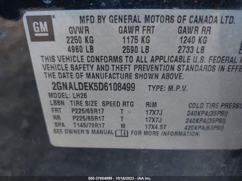 2013 CHEVROLET EQUINOX LT - 2GNALDEK5D6108499