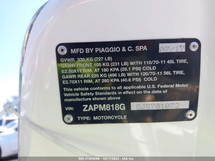 2018 VESPA SPRINT 150 3V - ZAPM818G5J5701072