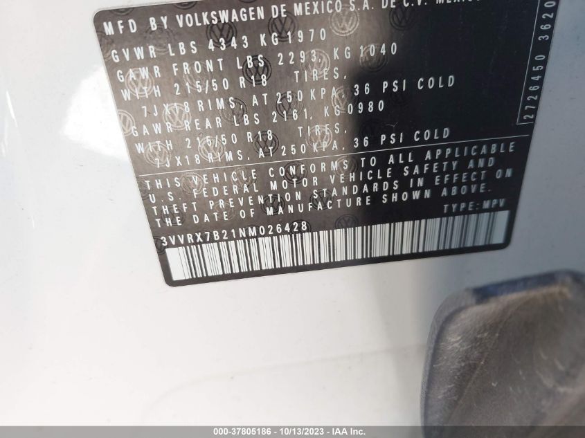 2022 VOLKSWAGEN TAOS SE - 3VVRX7B21NM026428