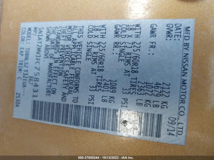 2015 NISSAN ROGUE SL - 5N1AT2MV1FC758431