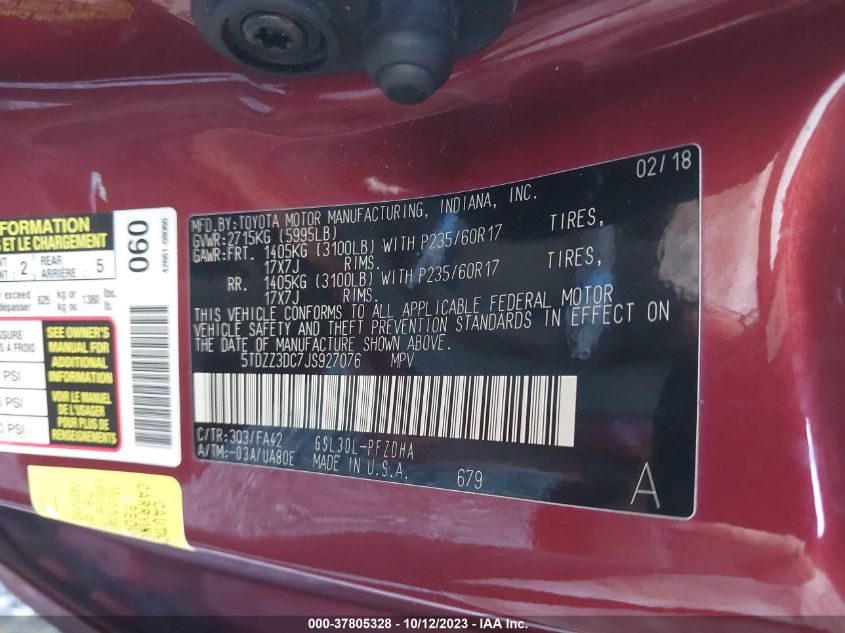2018 TOYOTA SIENNA L - 5TDZZ3DC7JS927076