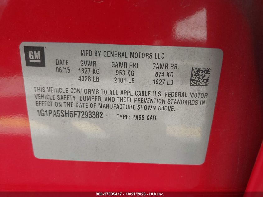 2015 CHEVROLET CRUZE LS - 1G1PA5SH5F7293382