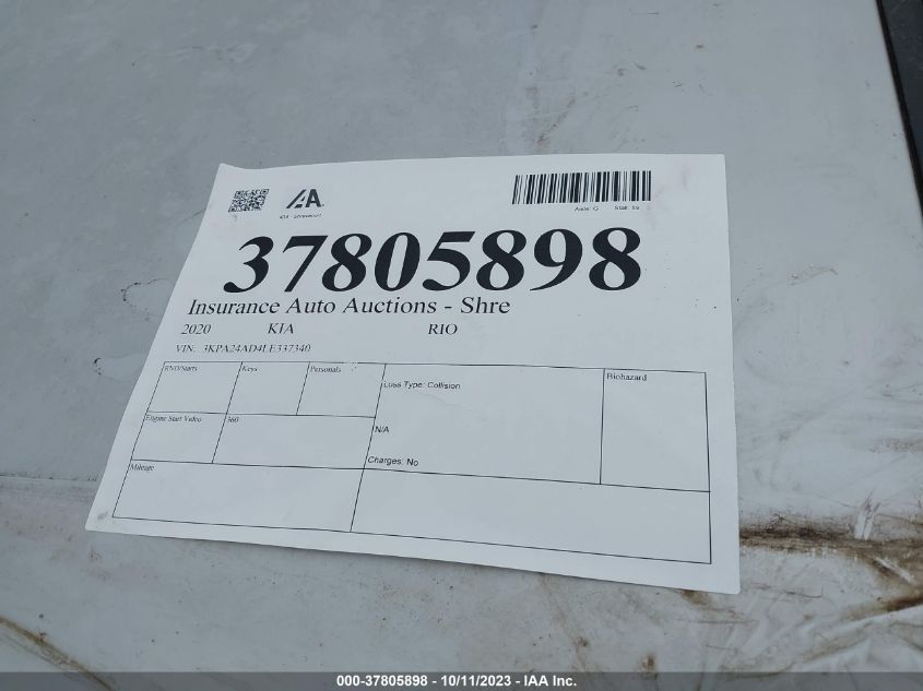 2020 KIA RIO S - 3KPA24AD4LE337340